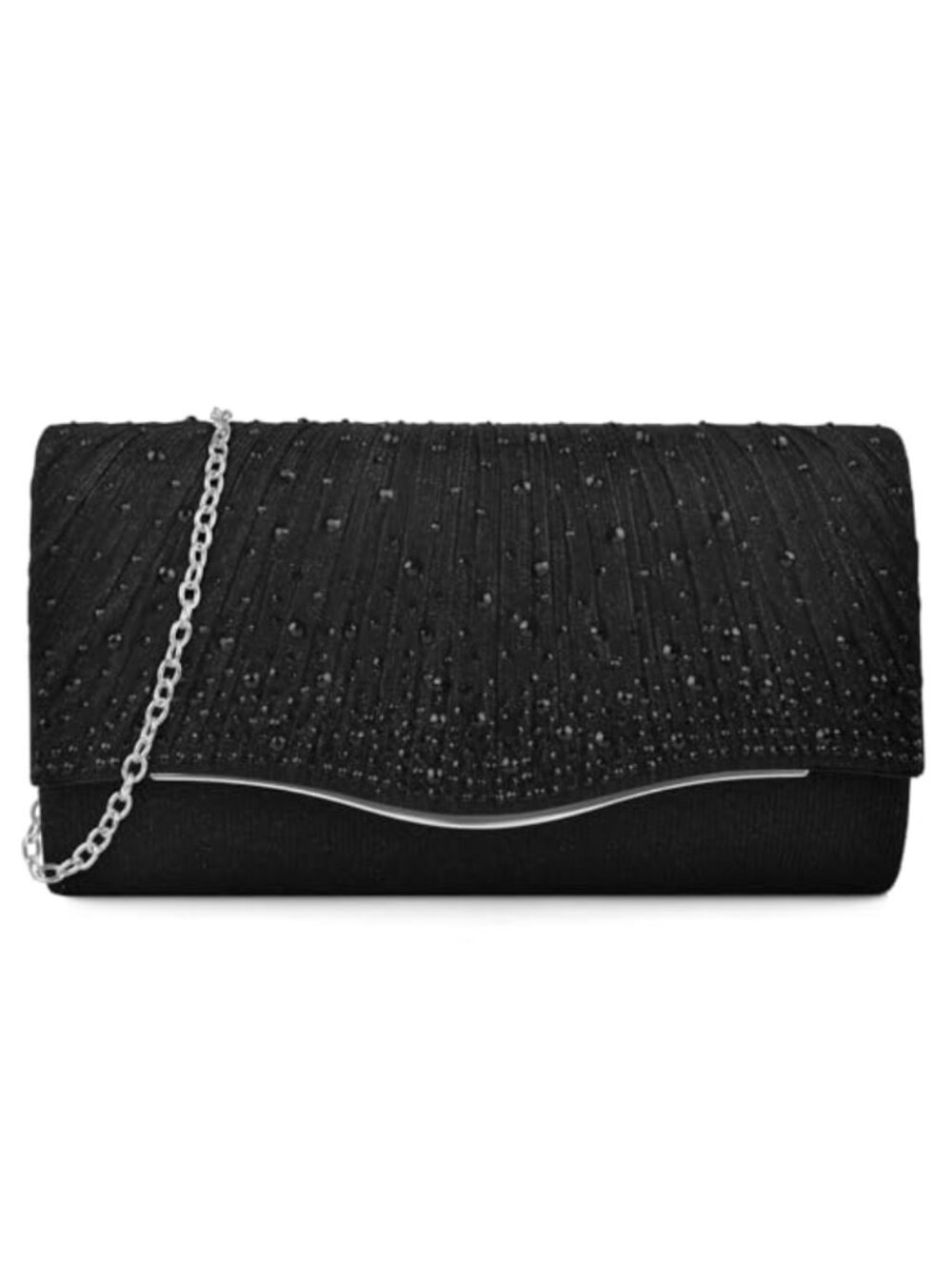 Satin Rhinestone Clutch Evening Bag Sparkling Envelope Purse with Chain